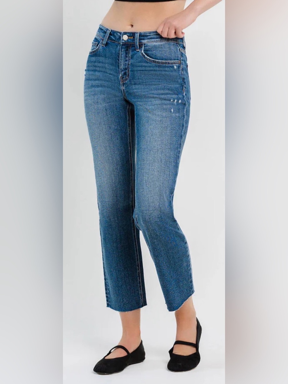 Vervet Med Wash Raw Hem Women's Straight Crop Jeans Size 32